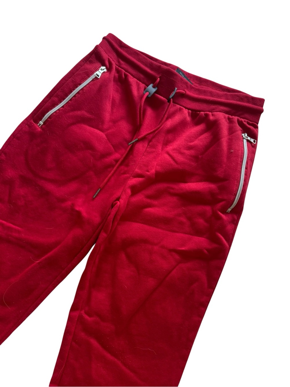 Galaxy By Harvic Men's Bright Red Jogger Sweatpants with Silver Zippers